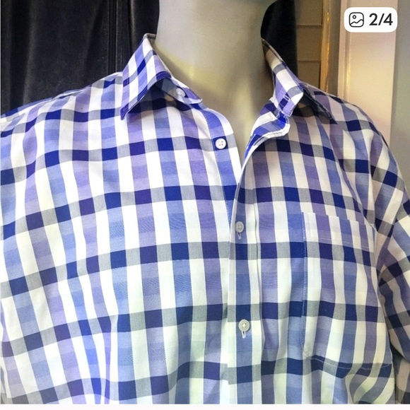 Nordstrom White and Blue Checkered Men's Shirt neck US 17 - Picture 2 of 4